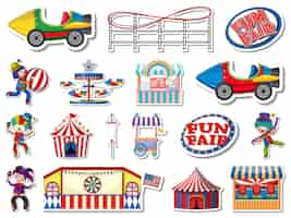 Gratis vector stickerset van pretpark en kermisobjecten