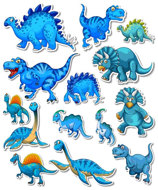 Stickerset van verschillende dinosaurussen cartoon