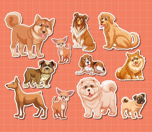 Stickerset van verschillende honden cartoon