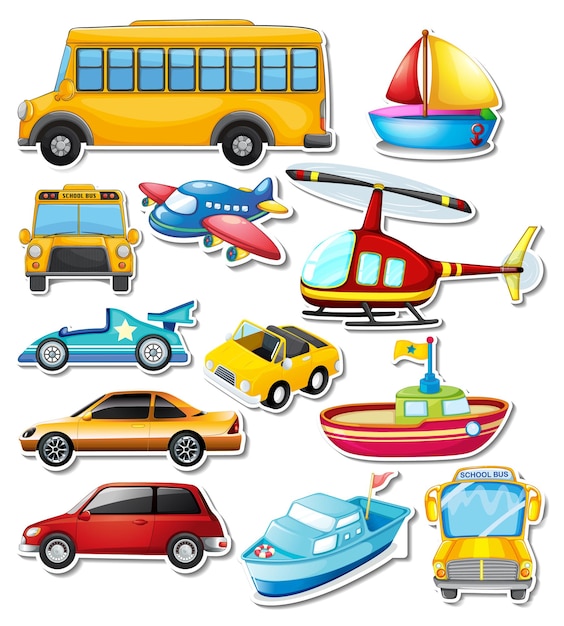 Stickerset van verschillende voertuigen