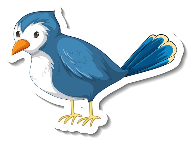 Gratis Vector stickersjabloon met een blauwe vogel op een witte achtergrond