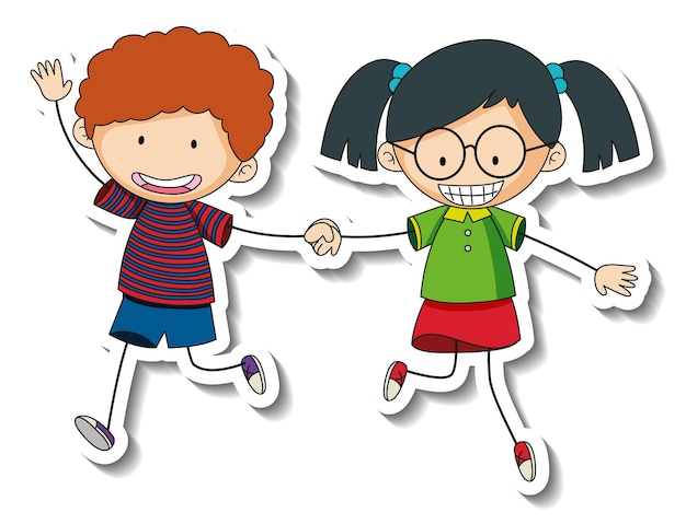 Gratis vector stickersjabloon met een happy kids stripfiguur geïsoleerd