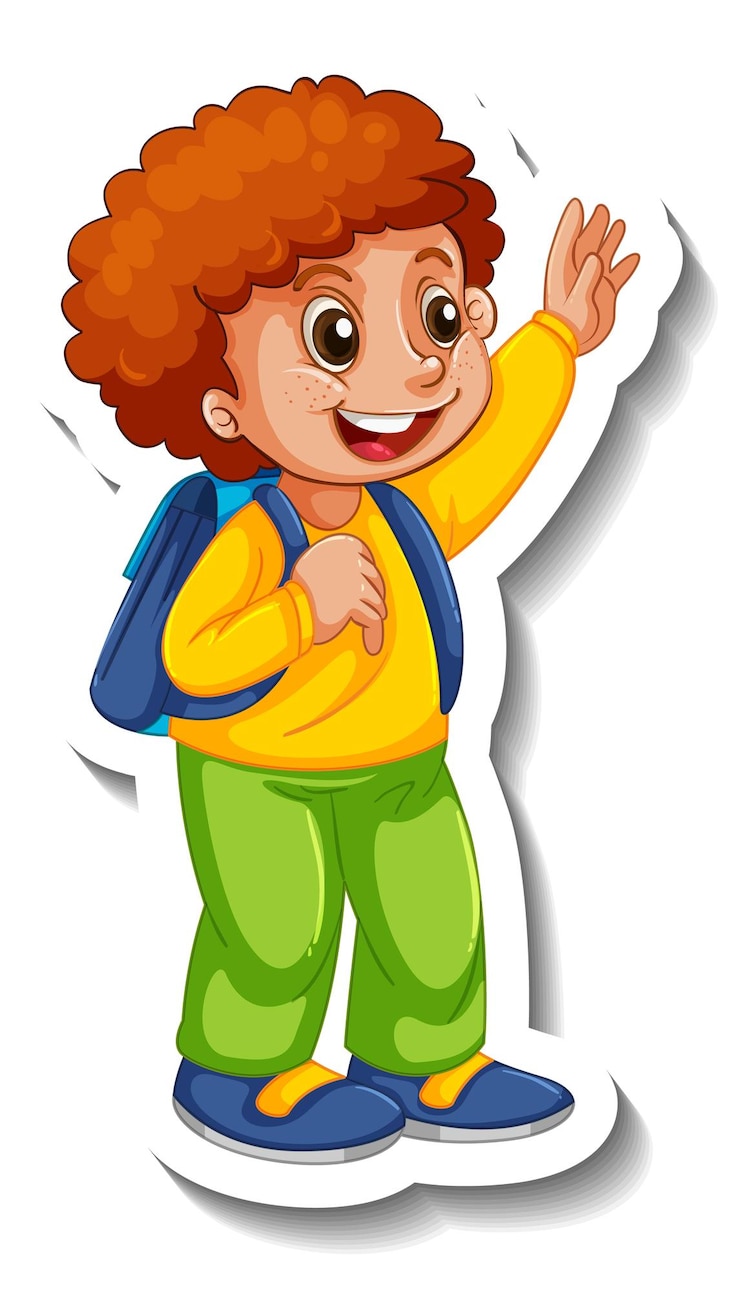 Gratis Vector stickersjabloon met een jongen stripfiguur geïsoleerd