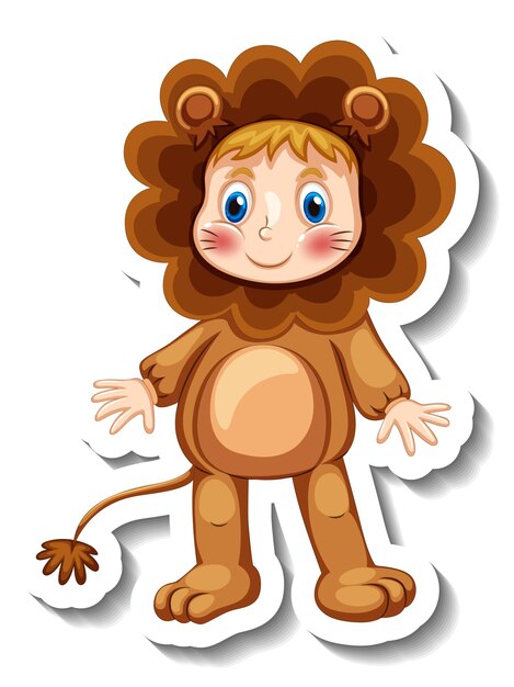 Stickersjabloon met een kind dat een leeuw-mascottekostuum draagt, geïsoleerd
