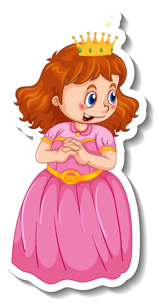 Gratis vector stickersjabloon met een stripfiguur van een kleine prinses geïsoleerd