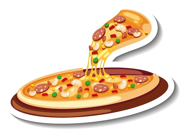 Stickersjabloon met geïsoleerde pizza