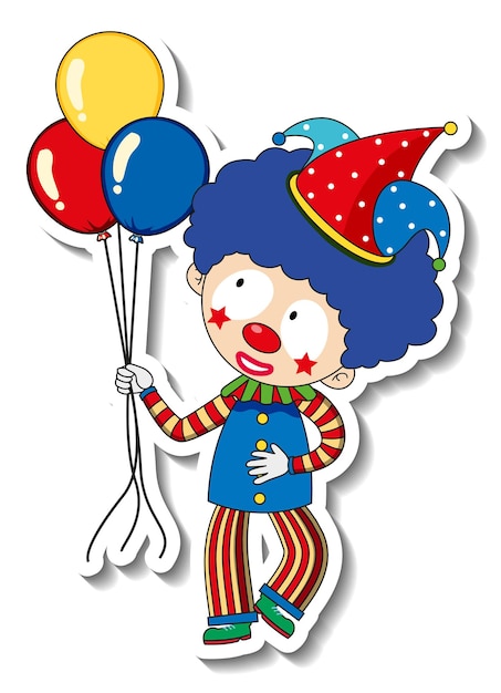 Stickersjabloon met happy clown stripfiguur geïsoleerd