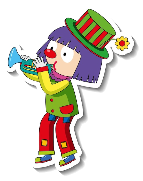 Gratis vector stickersjabloon met happy clown stripfiguur geïsoleerd