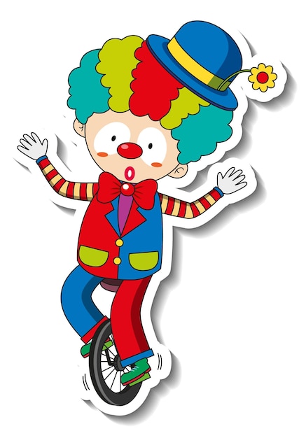 Gratis vector stickersjabloon met happy clown stripfiguur geïsoleerd