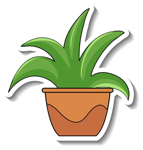 Stickersjabloon met plant in een geïsoleerde pot
