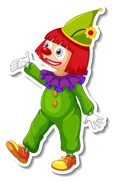 Gratis vector stickersjabloon met vrolijke clown stripfiguur