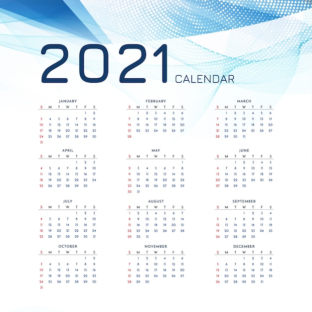 Gratis vector stijlvolle 2021 nieuwjaarskalender moderne sjabloon