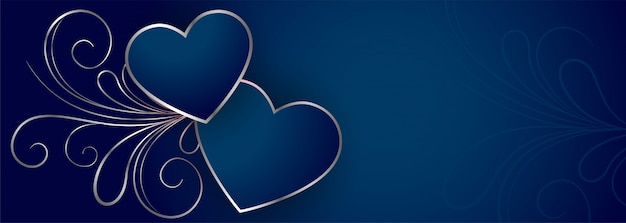 Gratis vector stijlvolle blauwe valentijnsdag harten banner