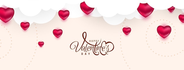 Gratis vector stijlvolle happy valentines day viering mooie banner met hartjes