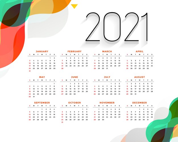 Stijlvolle kleurrijke nieuwe jaarkalender