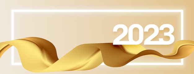 Gratis vector stijlvolle nieuwjaarsuitnodigingsbanner voor 2023 met gouden golvend gordijn