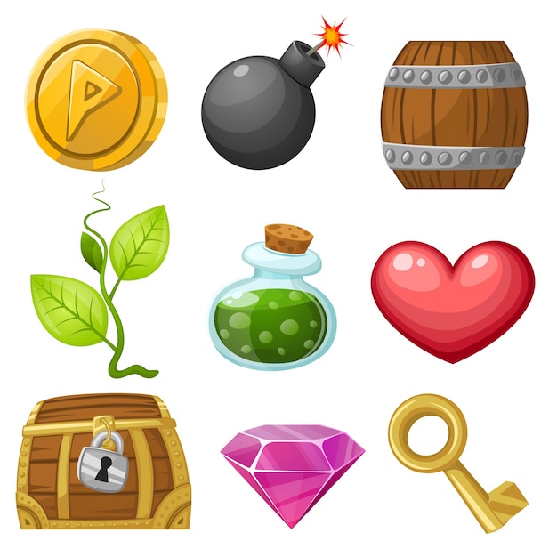 Gratis vector stock vector illustratie resource iconen voor games vector illustratie pick-up items set 1