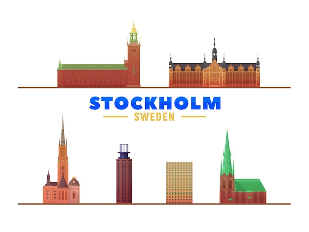 Gratis vector stockholm zweden skyline met panorama op witte achtergrond vectorillustratie zakelijk reizen en toerisme concept met moderne gebouwen afbeelding voor presentatie banner website