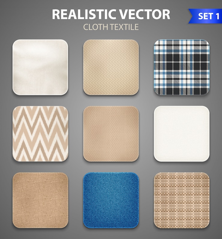 Gratis Vector stof vierkante stalen realistische set