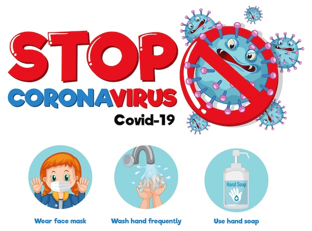 Stop Coronavirus-lettertypeontwerp met covid-19-preventie op witte achtergrond