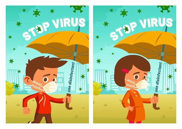 Stop virus cartoon posters