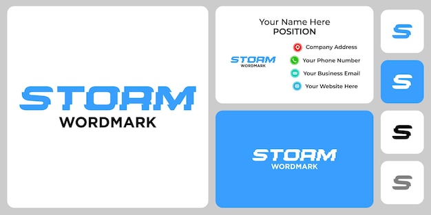 Storm woordmerk logo-ontwerp met sjabloon voor visitekaartjes