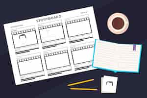 Gratis vector storyboard dagelijkse planner en koffie