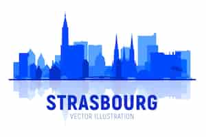 Gratis vector straatsburg frankrijk stad skyline silhouet op witte achtergrond platte vectorillustratie zakelijke reizen en toerisme concept met moderne gebouwen afbeelding voor banner of website