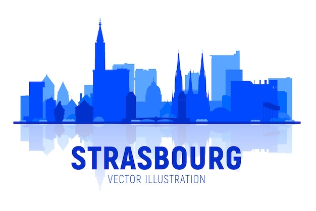 Straatsburg Frankrijk stad skyline silhouet op witte achtergrond Platte vectorillustratie Zakelijke reizen en toerisme concept met moderne gebouwen Afbeelding voor banner of website