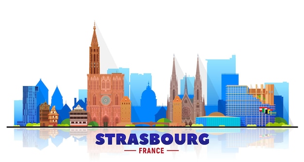 Straatsburg Frankrijk stad skyline vector op witte achtergrond Platte vectorillustratie Zakelijke reizen en toerisme concept met moderne gebouwen Afbeelding voor banner of website