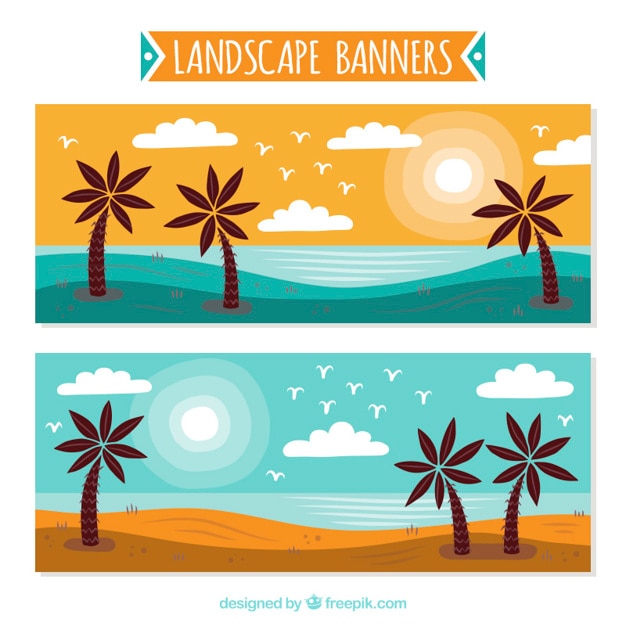 Gratis vector stranden banners, getrokken hand