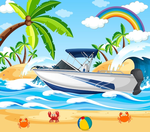 Strandtafereel met een speedboot