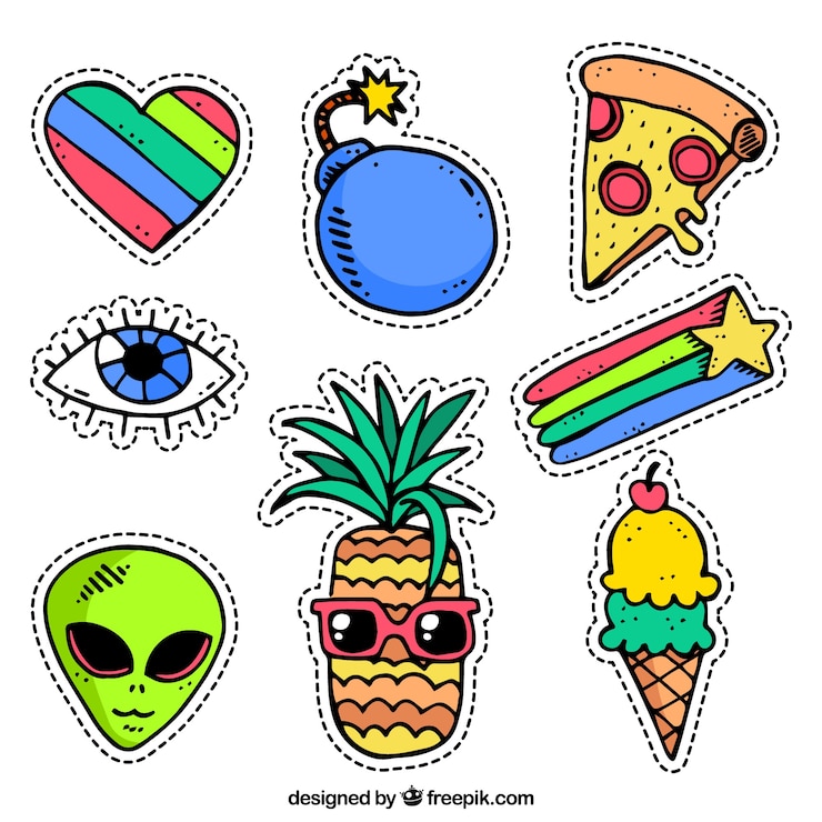 Gratis Vector strip stickers met grappige stijl