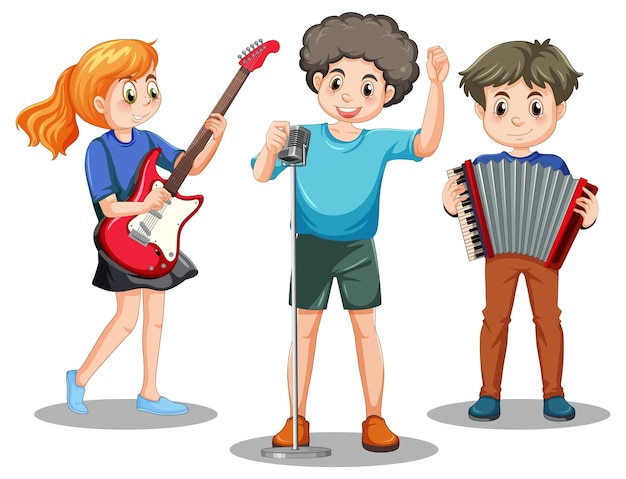 Gratis vector stripfiguur voor kindermuziekband