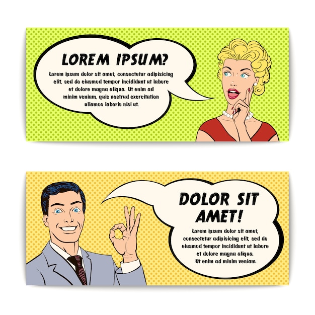 Gratis vector strips man en vrouw banner set