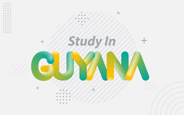 Studeer in guyana creatieve typografie met 3d-mengeffect vectorillustratie
