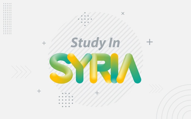 Gratis vector studeer in syrië creatieve typografie met 3d-mengeffect vectorillustratie