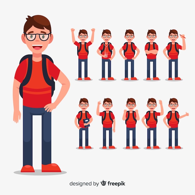 Gratis vector student doet verschillende acties