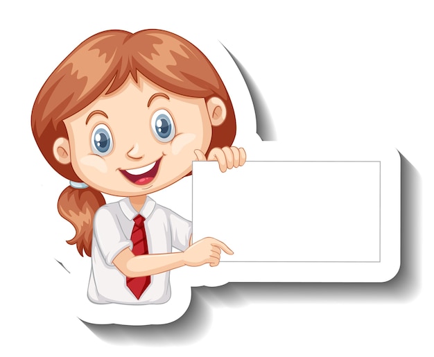 Student meisje met lege bord cartoon sticker