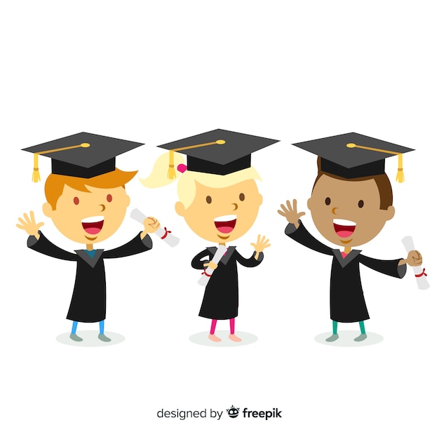 Gratis vector studenten met afstudeerpetten