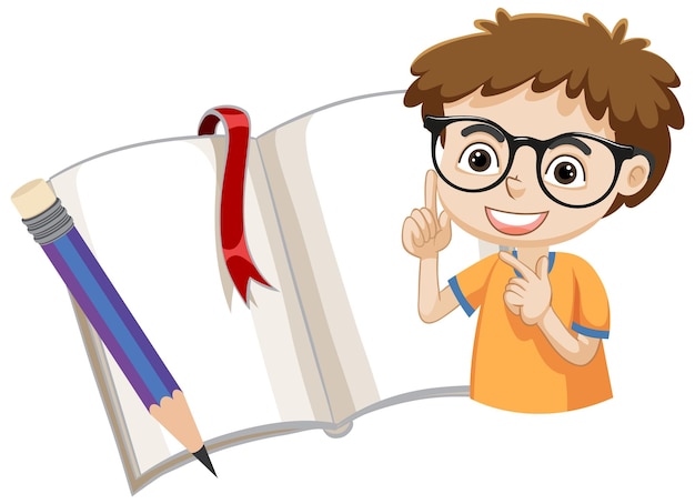 Gratis vector studentenjongen met geopend boek