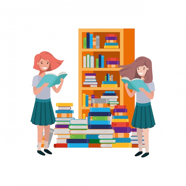 Gratis vector studentenmeisjes met lezingsboek in de handen