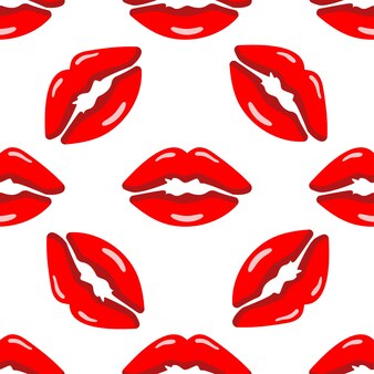 Stvalentijnsdag naadloze patroon met rode sappige lippenstift kus op witte achtergrond