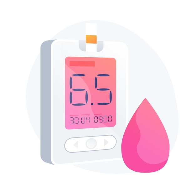 Suikerziekte. Bloedsuikerspiegel meetinstrument, medische apparatuur, diabetologie idee ontwerpelement. Hypoglykemie, diagnose van glycemie. Vector geïsoleerde concept metafoor illustratie