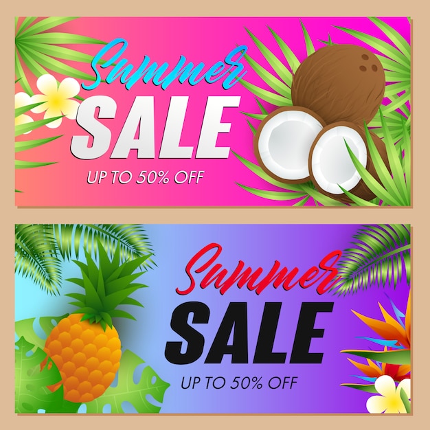 Summer sale beletteringsset, kokosnoten en ananas