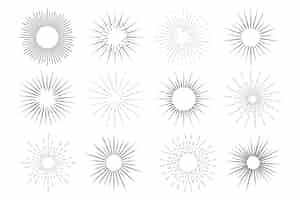 Gratis vector sunburst-pakket met lineair plat ontwerp