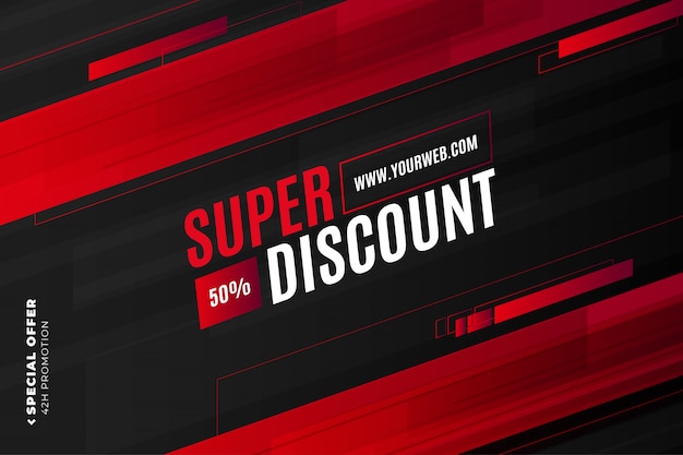 Gratis vector super discount-bannermalplaatje met rode vormen