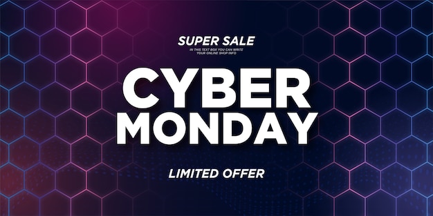 Super Sale Cyber maandag Banner met kleurrijke zeshoekige 3D-achtergrond