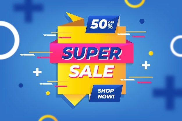 Gratis vector super verkoop in origami stijl banner