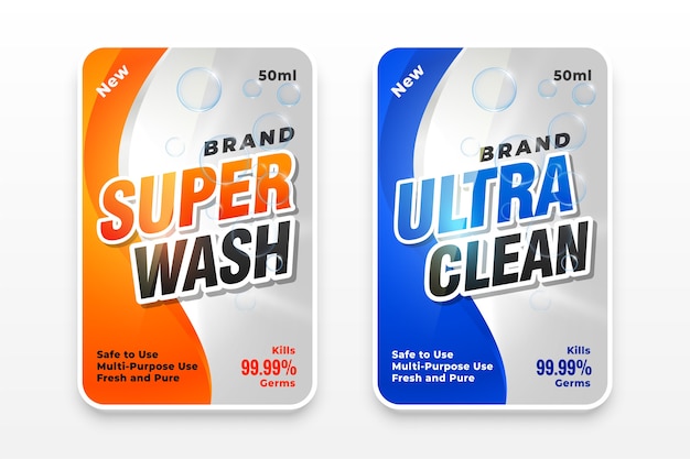 Gratis vector super wash en ultra clean wasmiddel label